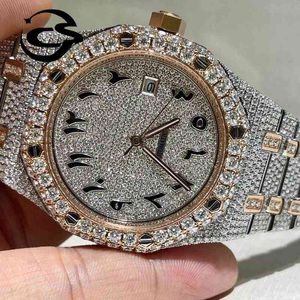 Oem Luxe Privé Aangepaste Out Lab Diamanten Horloge Mannen Vrouwen Iced Ice Cube Tweekleurige Skeleton Vvs Moissanite Diamond