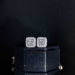 Oem Odm Simple Style 18k Puur Goud Princess Cut Pave Setting Moissanite Diamond Studs Oorbellen voor Vrouw