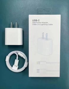 OEM Quality 20W PD US EU UK Lader+1m kabel met een gewelte doos voor iPhone Apple 12 13 14 15 Pro XS Max XR 8 Snel opladen USB Type C Wall Adapter Qucik