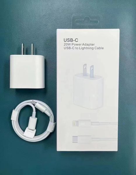 Qualité OEM 20W PD US EU UK Charger + 1M Câble avec boîte au détail pour iPhone Apple 12 13 14 15 Pro Xs Max XR 8 Charge rapide USB Type C Adaptateur mural Qucik