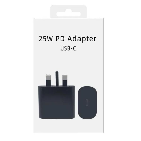 Calidad OEM 25W PD USB C CARGA RÁPIDA 20W Potencia Muro de carga Adaptador de carga rápida US EU UK Plug para Samsung Charger Galaxy S21 5G S20 S10 Nota 20 10 A71 A70S A80 M51 848DD