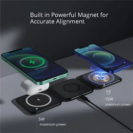Calidad OEM 3 en 1 cargador inalámbrico magnético plegable para iPhone 14 13 11 12 Pro Max Portable 15W Cargadores de carga Apple Watch AirPods 3 con caja minorista Retail