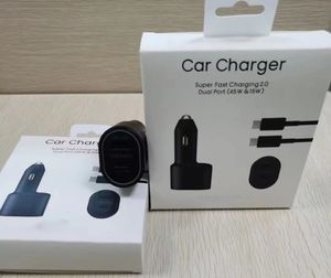 Adaptateur de chargeur de voiture 45w de qualité oem charge super rapide 2.0 double ports a et c Bullet prises de voiture adaptatives rapides pour Samsung s22 note10 ep-l5300 avec boîte d'emballage de vente au détail