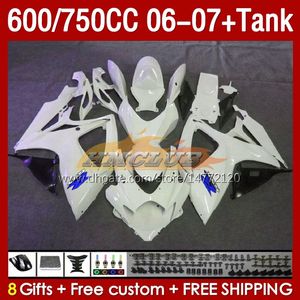 OEM White Glossy Fairings Tank for Suzuki GSXR 600 750 CC GSX-R600 GSXR750 2006-2007 154NO.135 GSXR-600 GSXR600 K6 600CC 750CC 2006 2007 GSXR-750 06 07 FAIRA