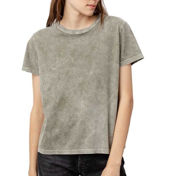 Oem, venta al por mayor, precio barato, camiseta de manga corta negra gris Bf High Street, camiseta de gran tamaño con lavado ácido, camiseta de gran tamaño para mujer