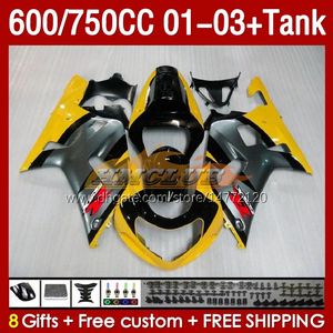 OEM Yellow Factory Fairings Tank voor Suzuki GSXR600 750cc GSXR-750 K1 2001-03 152NO.13 600cc GSXR 600 750 CC GSXR750 01 02 03 GSXR-600 2001 2002 2003 Injectie Mold Fairing