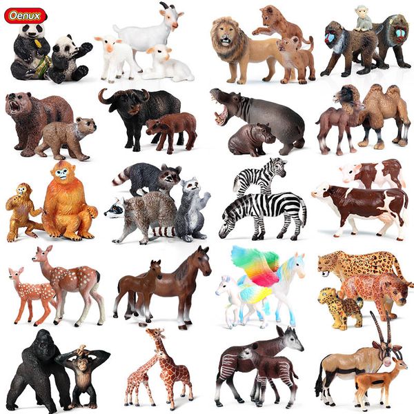 Oenux Africano Animales Salvajes Simulación León Jirafa Caballo Ciervo Camello Vaca Figura de Acción Figuras Modelo PVC Educativo Niño Juguete C0220