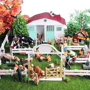 Oenux ferme maison modèle figurines d'action fermier vache poule cochon volaille animaux ensemble Figurine Miniature mignon éducatif enfants jouet 231225