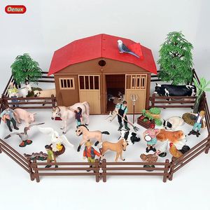 Oenux Zoo Boerderij Model Actiefiguren Boer Koe Kip Eend Gevogelte Dieren Set Beeldje Miniatuur Mooi Educatief Kinderspeelgoed 231220