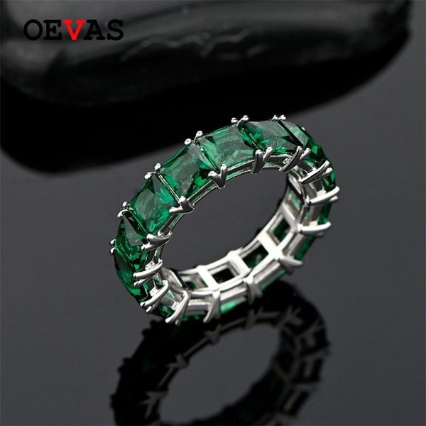 OEVAS 100% 925 Sterling Silver 1 rangée 5 * 5mm carré vert bleu 5A Zircon anneaux pour femmes fiançailles fête fine bijoux en gros 211217