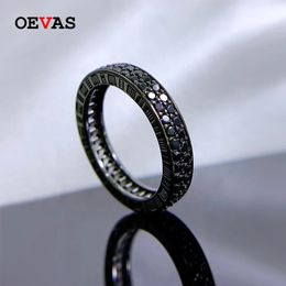 OEVAS 100 925 Sterling Zilver 15mm Zwart High Carbon Diamond Band Vinger Ringen Voor Mannen Vrouwen Mode Fijne sieraden Bruiloft Geschenken 240113