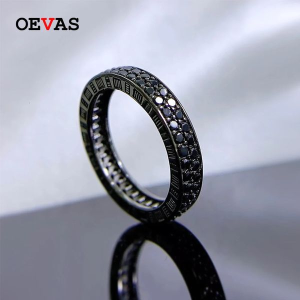 OEVAS 100 925 argent Sterling 15mm noir haute teneur en carbone diamant bande bagues pour hommes femmes mode bijoux fins cadeaux de mariage 240113