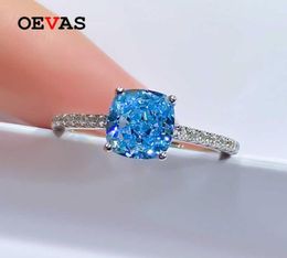 OEVAS 100 925 sterling zilver 6575 mm aquamarijn trouwringen voor vrouwen sprankelende diamanten partij fijne sieraden3358323