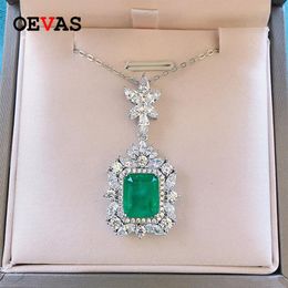 OEVAS 100% 925 Sterling Zilver 9 11mm Synthetische Smaragd Hanger Ketting Voor Vrouwen Fonkelende High Carbon Diamond Fine Jewelry280V