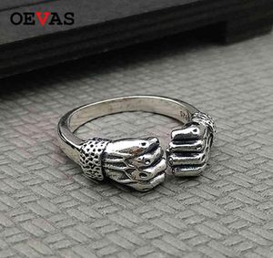 Oevas 100 925 STERLING Silver Creative Hand of Power Open Ring Open High Quality Men Gift For Fired Punk Style Party Bijoux 2105256523828