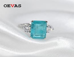 Oevas 100 925 STERLING Silver Paraiba Tourmaline Gemstone Rings For Women Sparkling Carbon Diamond Wedding Fine Bijoux 22022954966
