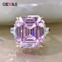 OEVAS 100% 925 STERLING SILVING SPLINLING 14 * 16mm Rectángulo rosa rosa anillo de bodas para mujeres Fiesta Fine Jewely Anniversary Regalo