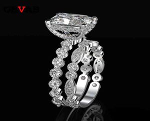 Oevas 100 925 Sterling Silver Wedding Rings Set for Women Sparking Creat Creat Moissanite Gemstone Diamonds Engagement Fine Jewelry2450818