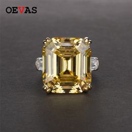 Oevas 100% S925 Sterling Silver Luxury Square Pink Amarillo Blanco Anillos de boda de diamantes de alto carbono para mujeres Fiesta Joyería fina 220216