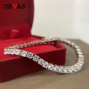 Oevas 16cm / 17cm Tennis Armbanden Real 925 Sterling Zilveren Sieraden Vonken Hoog Carbon Diamond Eternal Wedding Bracelet Gift