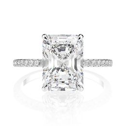 OEVAS Real 925 Sterling Silver Emerald Cut Diamant à haute teneur en carbone 5A Zircon Anneaux de mariage pour femmes Luxe Fine Bijoux en gros 211217