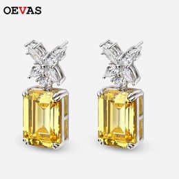 Oevas Vintage 100% 925 Sterling Silver Emerald Cut Created Gemstone Drop Boucles d'oreilles Fine Bijoux en gros 240419