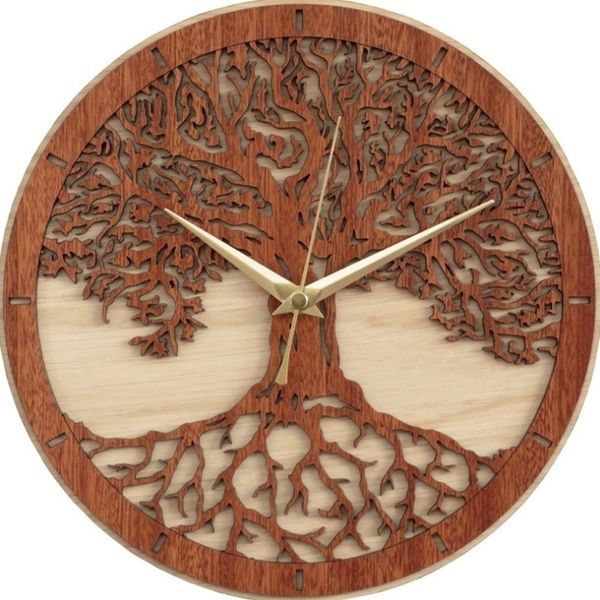 de Sacred Tree Wood Green Life 3D Art Reloj de pared Llegada moderna Relojes colgantes Y200407