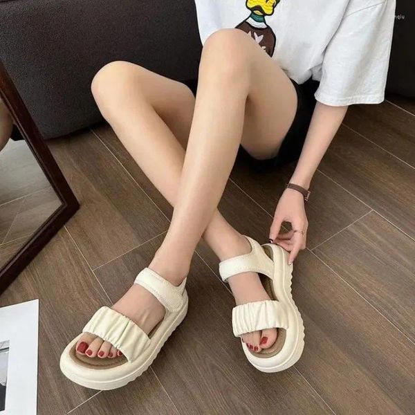 de sandalias versión de verano coreana zapatos romanos súper suaves muffin suela gruesa antideslizante playa de gran tamaño mujeres st