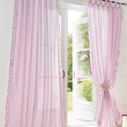 de cortina transparente, hermosos volantes blanco rosa amarillo colores cortinas de ventana, mesa, enganche, bolsillo de barra LJ201224