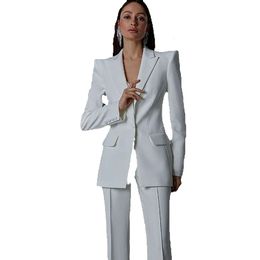 Van pakken de bruid slanke elegante moeder 2023 fit witte trouwjurken prom feest blazer vrouwen broek jas outfit een knop moderne bruidegom gg