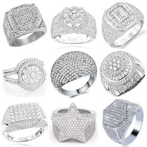 Ofertas Style Hip Hop Men de la tendance Anneaux de cuivre en cuivre Iced Out Bling Pave Cumbic Zirconia Geométrie Ring Charmes 240409