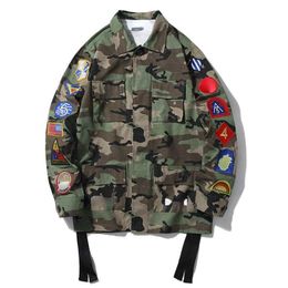 Veste de styliste avec badge rayé, manteau de camouflage, couple, chemise d'automne et d'hiver, sport décontracté, haut d'extérieur