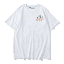 Buiten het Europese en Amerikaanse modemerk Witte zelfklevende strip industriële stijl gedrukte korte mouwen Unisex Street Hip-Hop T-shirt