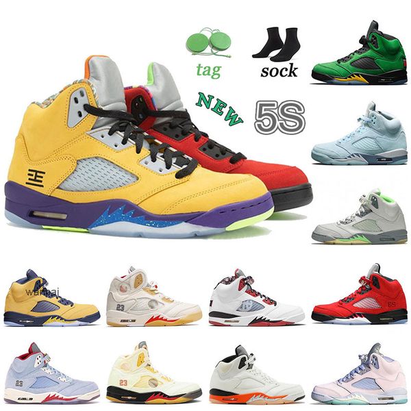 Off Fashion What The 5s Jumpman 5 Chaussures de basket-ball Hommes Femmes Top Qualité Ciment Blanc Nouveau Concord Pâques Ice Blue Black Cat Green Bean