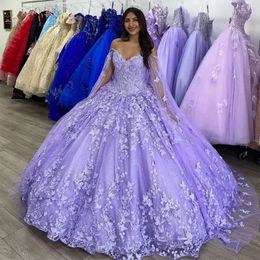Off Lanvender Long Quinceanera Robes enveloppez papillon avec épaule princesse 15 gilrs robes de fête de bal.