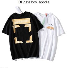 Off Men's T-shirts Summer New Couple Short Yellow Tape Printing Loose Round Neck Bottom Shirt Media manga T-shirt Printed Letter x en el 6GJX