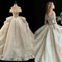 Off romantische schouderparels bal gelaagde jurken bruiloft plooi backless veter omhoog gerechtelijke jurk op maat gemaakte bruids plus size vestidos de novia