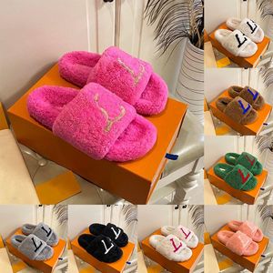Designer Furry Slippers Zapatos Mujeres Flat Comfort Mule Fluffy Shoes Slip On Cloud White Black Pink Brown Woman Fuzzy Loafers Sliders mules Fur slides