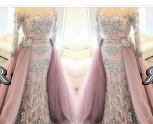 Off Shoulder Arab Ziet door avondjurken met lange mouwen overskirts 2016 lange formele jurk sexy feest prom -jurken sweep trein plus2002046