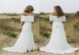 Vestidos de novia de la playa fuera de los hombros vestidos de encaje de encaje de barrido de trenes de trenes country boho boho brothal bown personalizado1578589