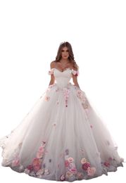 Robe de mariée à thème Cendrillon, épaules dénudées, fleurs colorées 3D, robe de bal, balayage romantique, Train289I