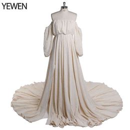Robes de maternité Boho en coton, épaules dénudées, longues fentes latérales, robes de séance photo, accessoires de photographie, Yewen YW J220628