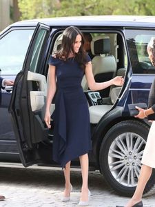 Off Shoulder Dress Meghan Markle Princess Ruffled Women Asymmetrical Dresses