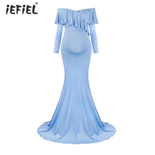 Hors Épaule Pour Les Femmes Enceintes Vêtements Sexy Robes De Maternité Robe À Manches En Dentelle Baby Shower Photographie Grossesse Fête De Mariage Q0713