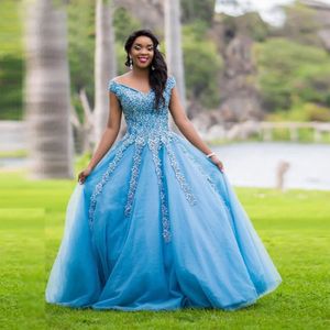 Robe de bal à billes de dentelle à l'épaule Robe de bal avec appliques perlées balayer TRAIN DE LACE-UP TULLE TULLE Robes de soirée officielles Plus Taille