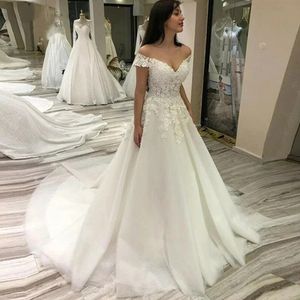 Off Shoulder Plus Size Trouwjurk Mouwloze Kant Appliuqes Kralen Tule Exquisite Mariage Bruid Jurk Bruidsjurken Vestido de Noiva