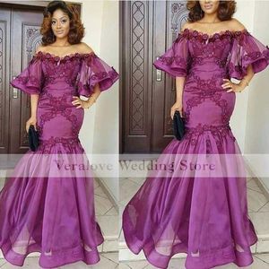 Épaule dénudée robe de bal sirène 2021 violet Applique robe de soirée￩e femme vestidos de noite tenue de soirée formelle