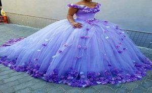 Uit schouder Quinceanera jurken bloemen gezwollen baljurk oranje tule hof trein zoet 16 verjaardagsfeestje meisjes bruidsjurken3133795