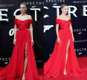 Red Carpet Avondjurken 2020 Off The Shoulder A Line Side Split Red Chiffon Long Vestidos de Fiesta Prom Dress Celebrity Formele Towns