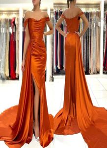 Off Shoulder Split Side High Sexy Orange Prom Dresses 2022 Cap Sleeve Plus Size paar avondjurken BC11177 06157278752